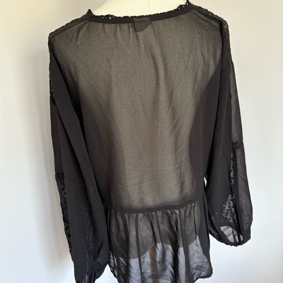 ASOS Black Sheer Long Sleeve Peplum Blouse - Picture 3 of 5